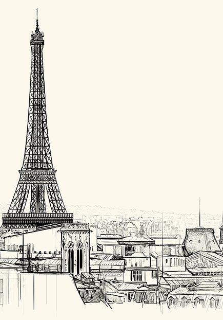 Vector illustration of Eiffel tower over roofs of Paris